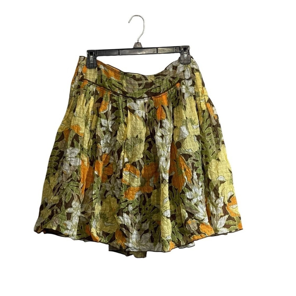 Tommy Bahama Sz 8 Silk Blend Skirt Pleated Floral Print Yellow Boho Knee